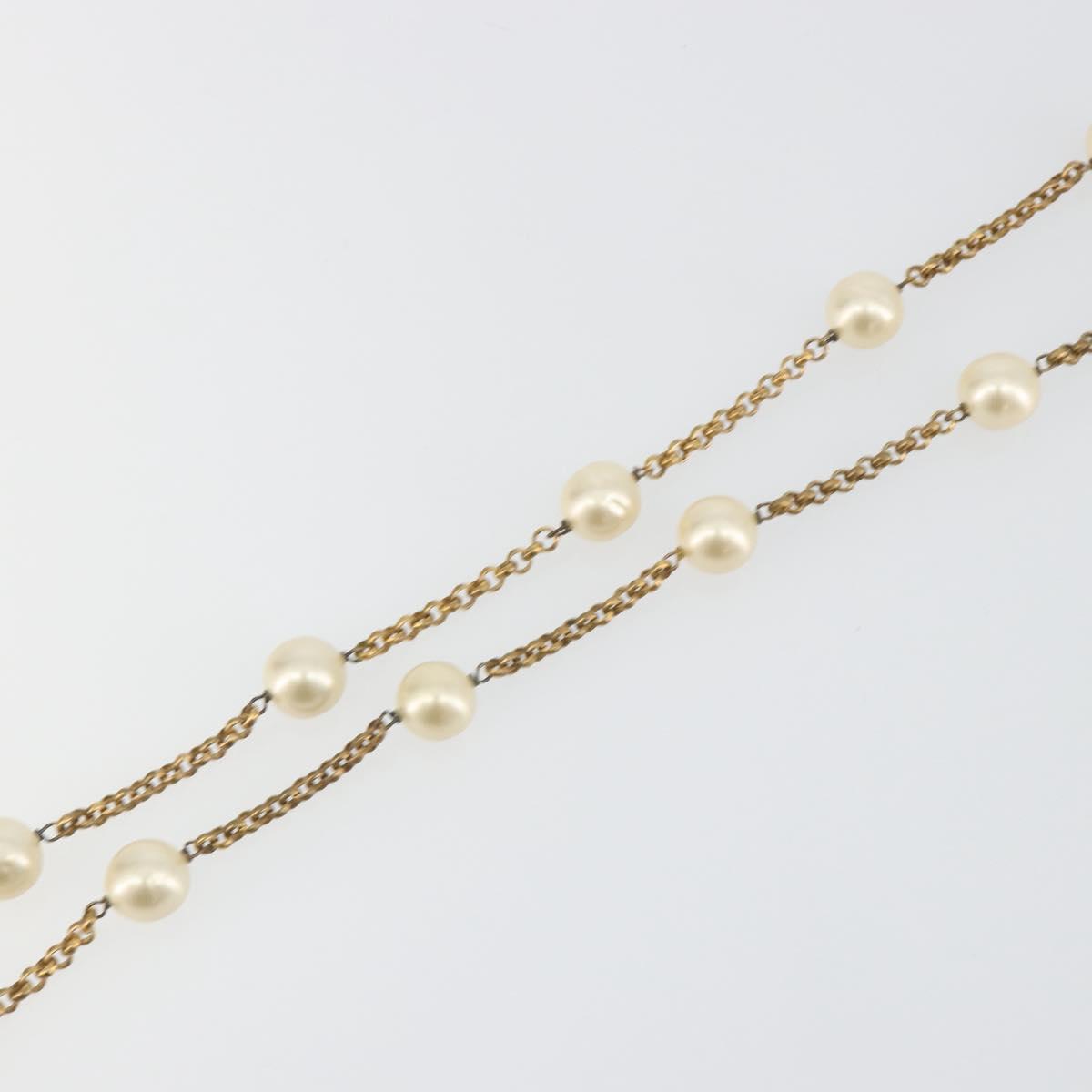 CHANEL Necklace Metal Gold Tone White CC Auth bs36551