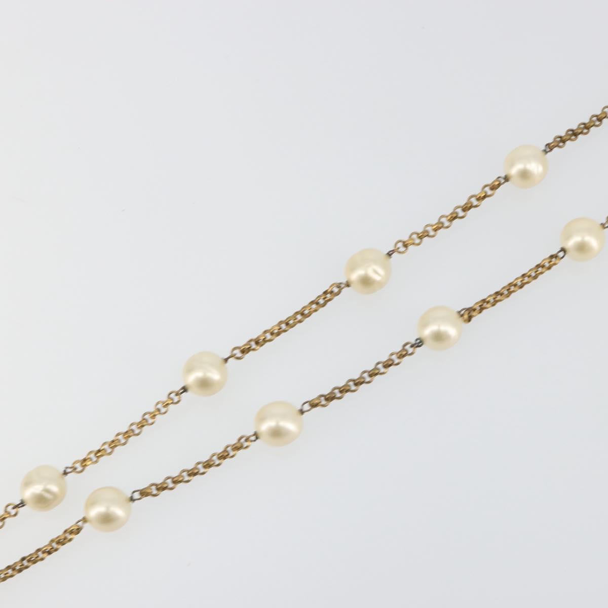 CHANEL Necklace Metal Gold Tone White CC Auth bs36551