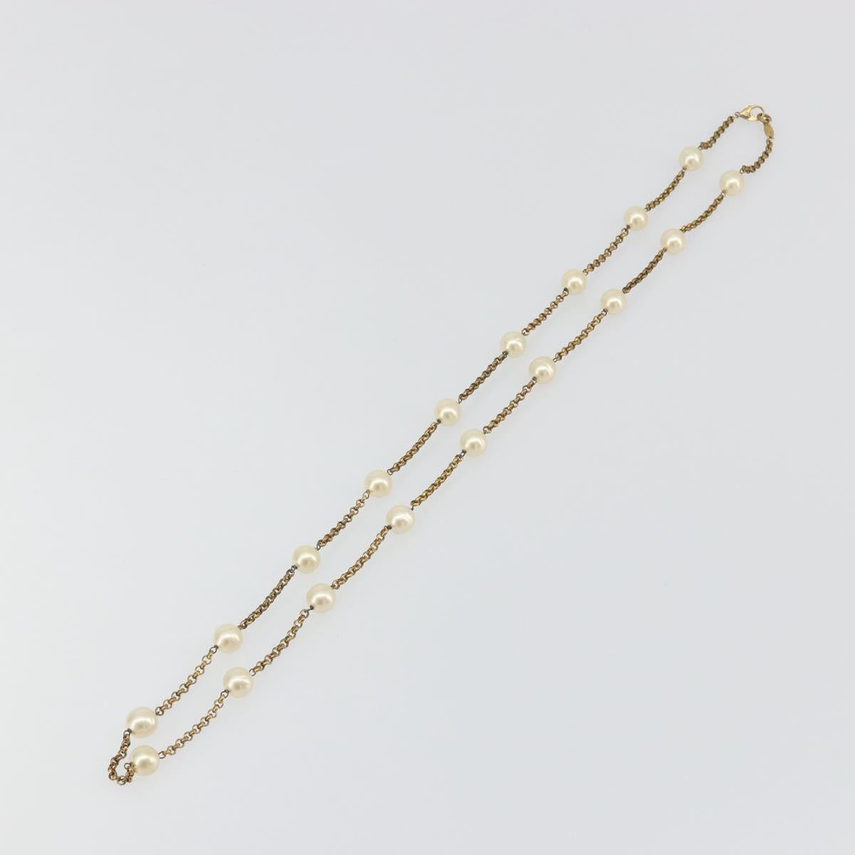 CHANEL Necklace Metal Gold Tone White CC Auth bs36551