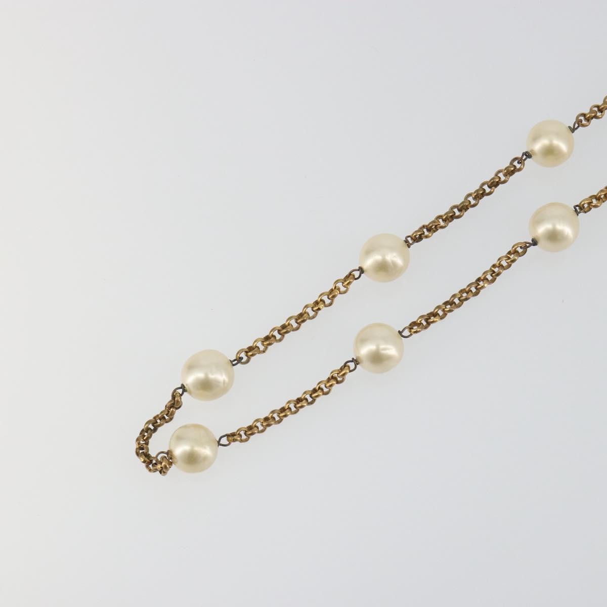 CHANEL Necklace Metal Gold Tone White CC Auth bs36551