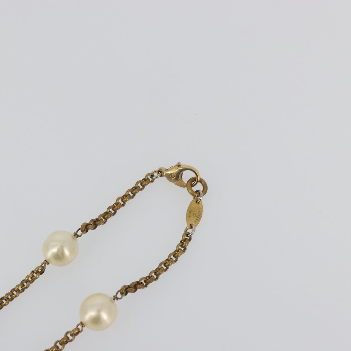 CHANEL Necklace Metal Gold Tone White CC Auth bs36551