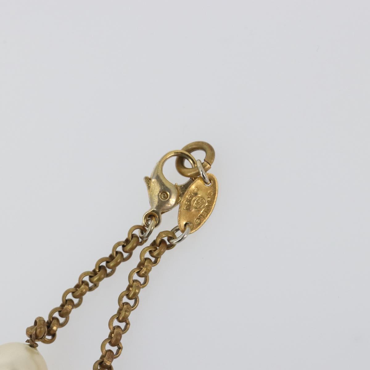 CHANEL Necklace Metal Gold Tone White CC Auth bs36551