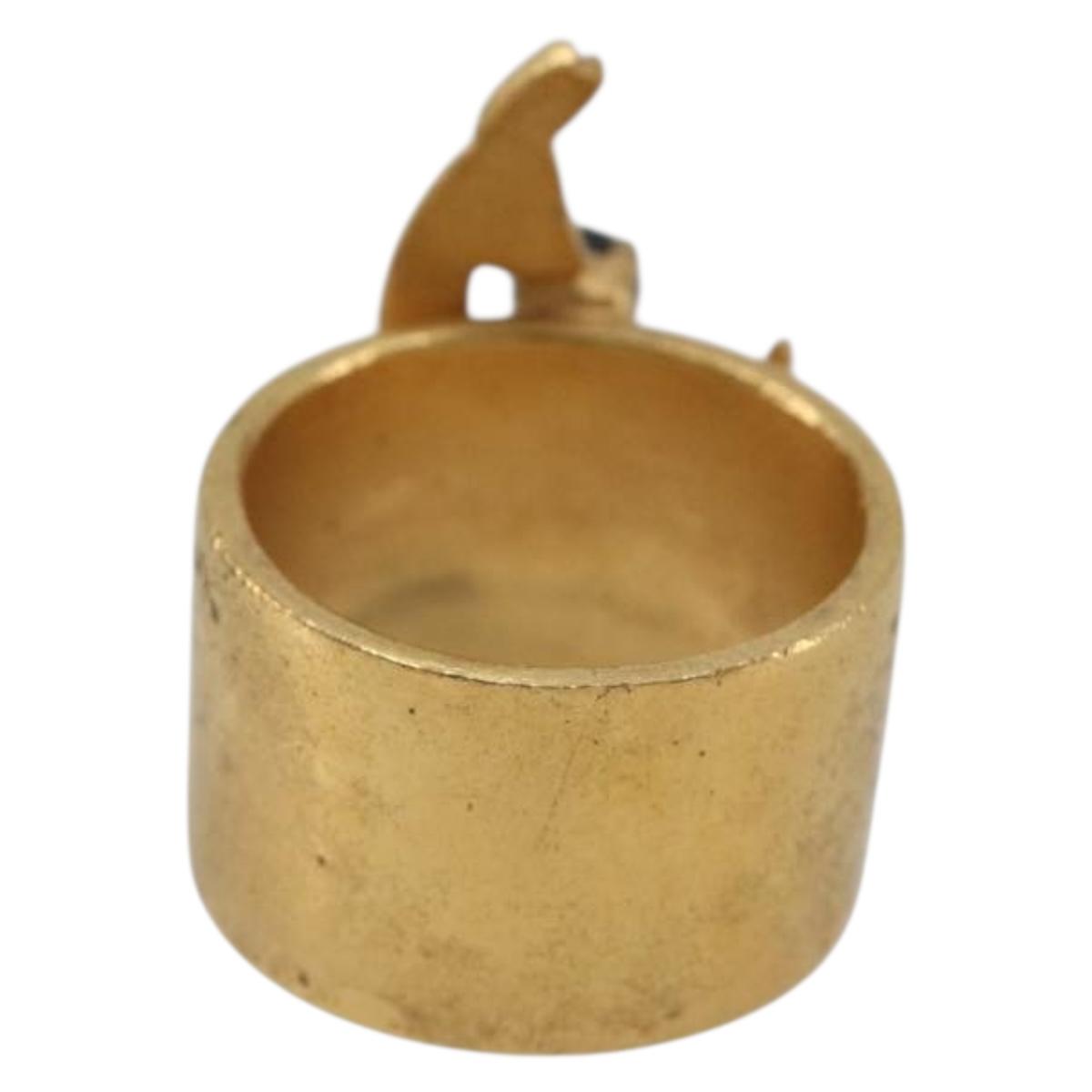 CHANEL Bambi Motif Ring Metal Gold Tone Black CC Auth bs36552