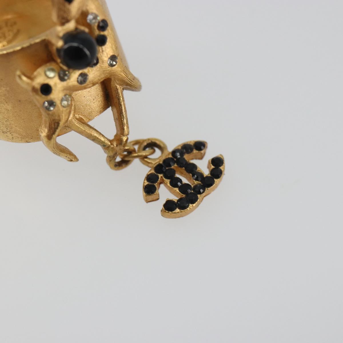 CHANEL Bambi Motif Ring Metal Gold Tone Black CC Auth bs36552