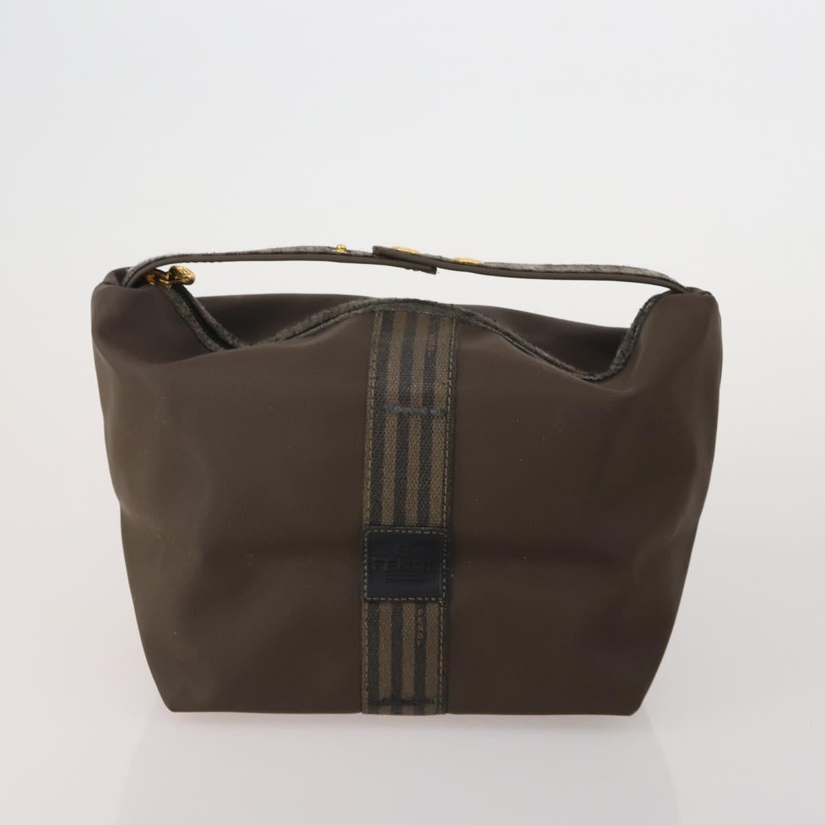 FENDI Pecan Canvas Zucca Canvas Hand Bag PVC 5 Set Brown Black Auth bs36555