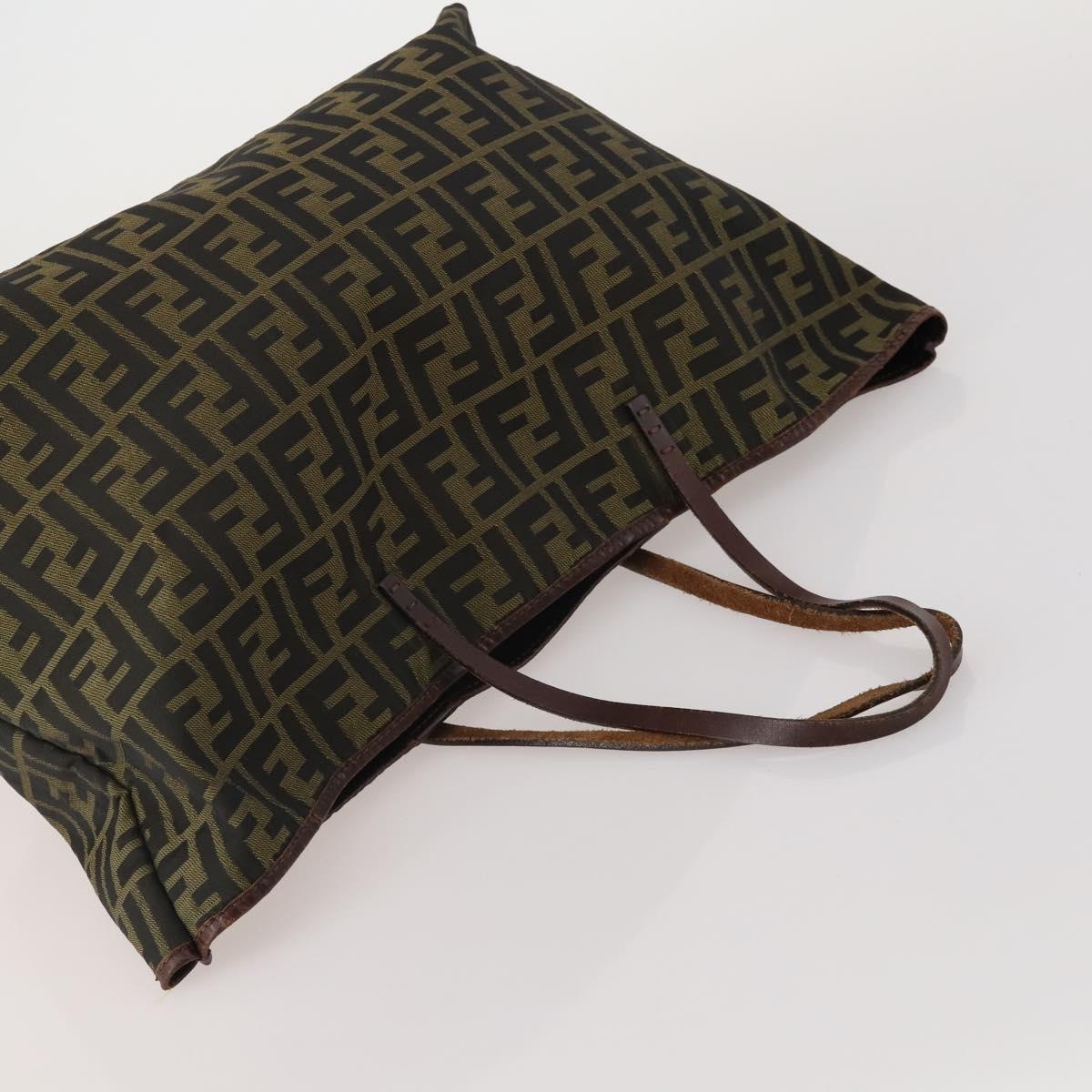 FENDI Pecan Canvas Zucca Canvas Hand Bag PVC 5 Set Brown Black Auth bs36555