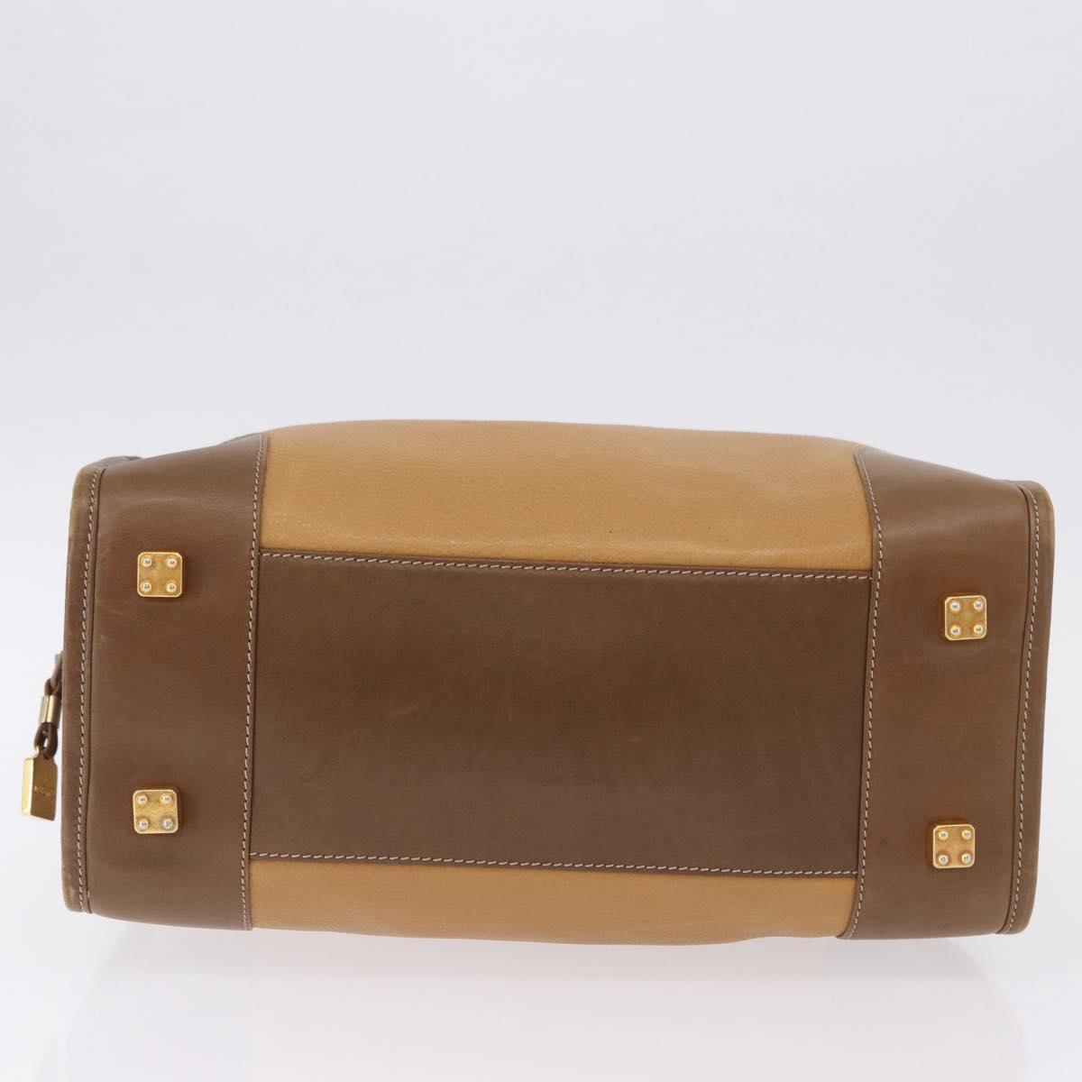 LOEWE Hand Bag Leather Beige Gold Auth bs36556