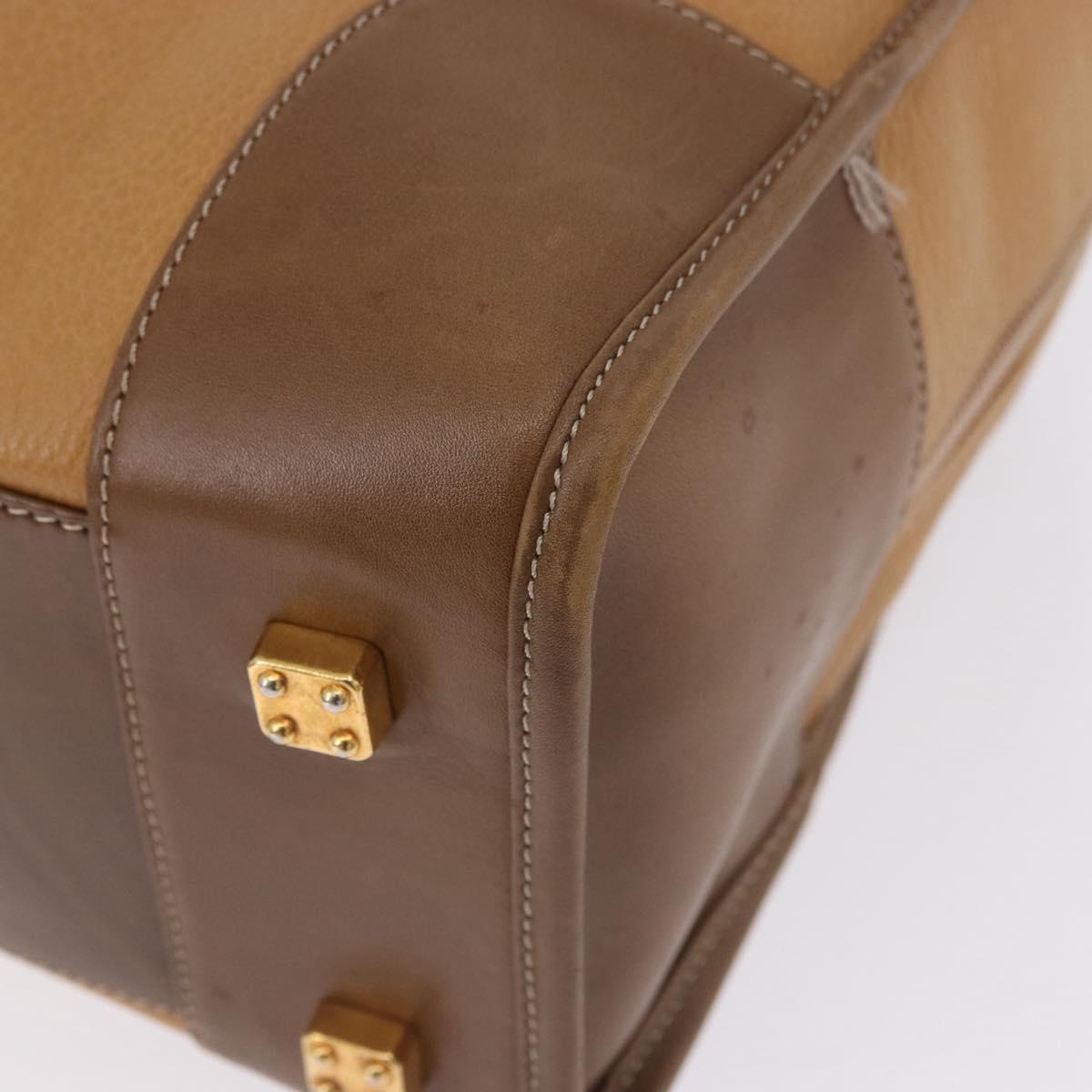 LOEWE Hand Bag Leather Beige Gold Auth bs36556
