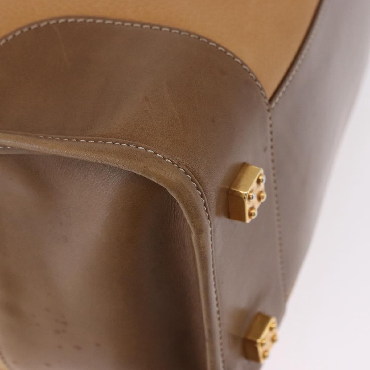 LOEWE Hand Bag Leather Beige Gold Auth bs36556