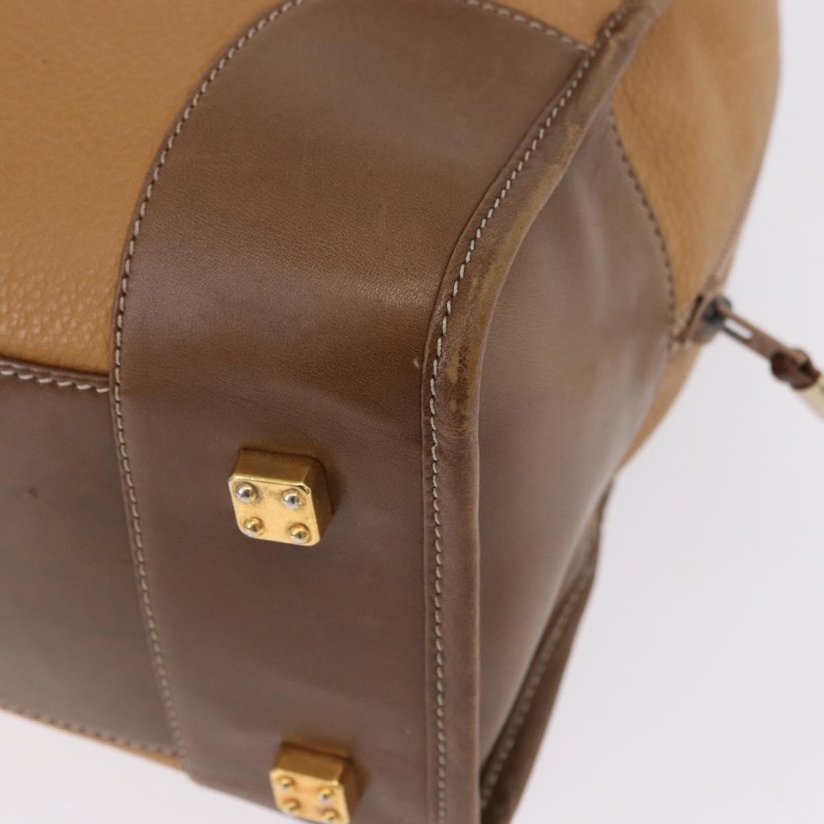 LOEWE Hand Bag Leather Beige Gold Auth bs36556