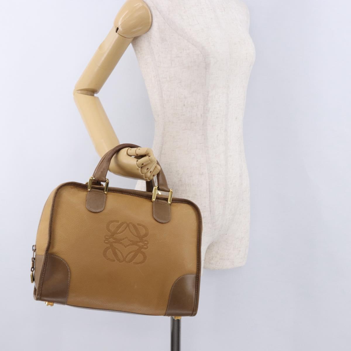 LOEWE Hand Bag Leather Beige Gold Auth bs36556