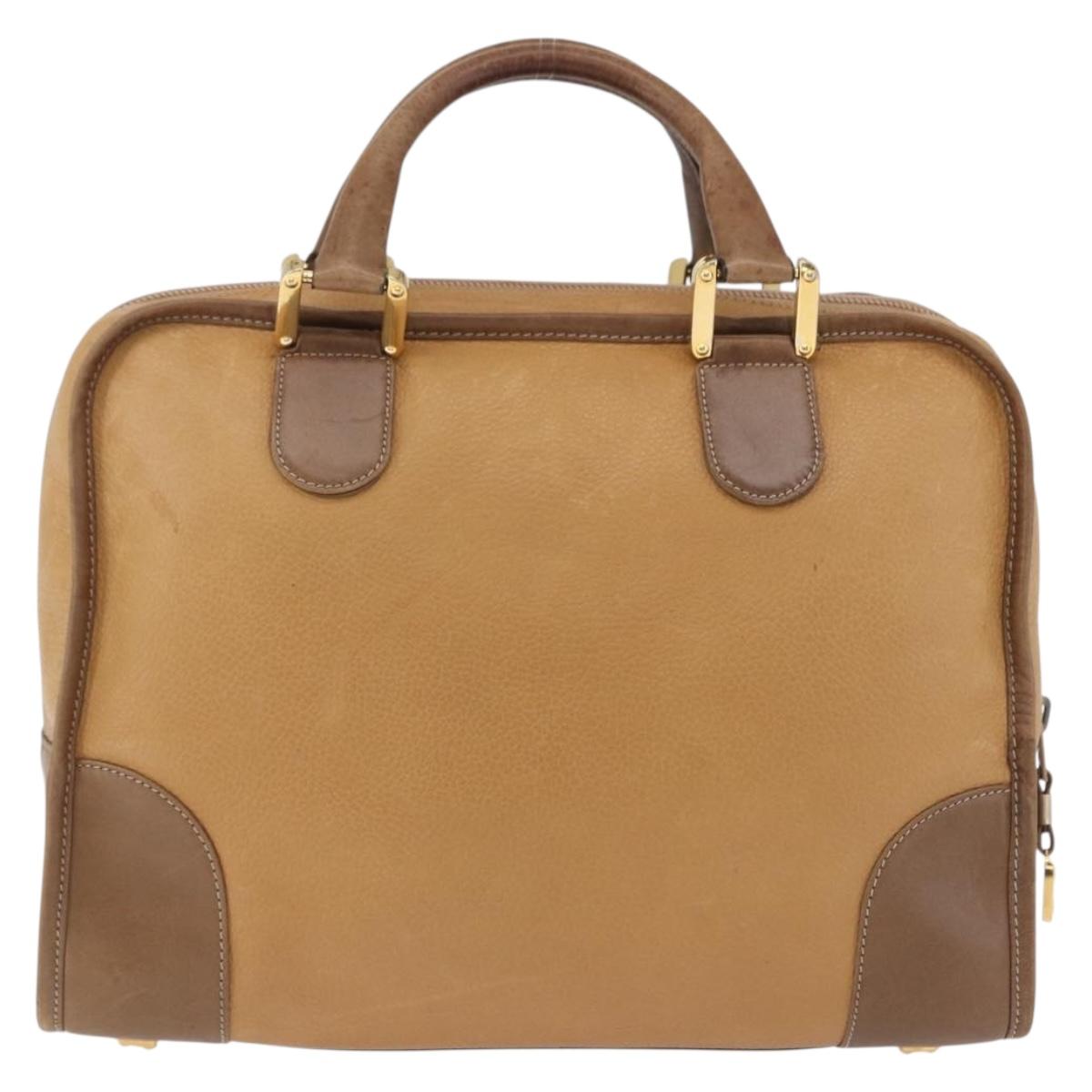 LOEWE Hand Bag Leather Beige Gold Auth bs36556