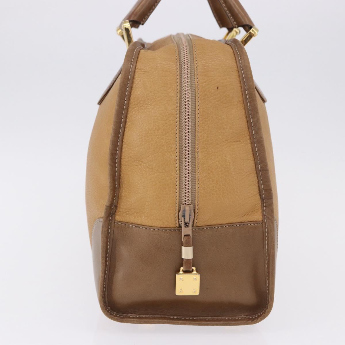 LOEWE Hand Bag Leather Beige Gold Auth bs36556