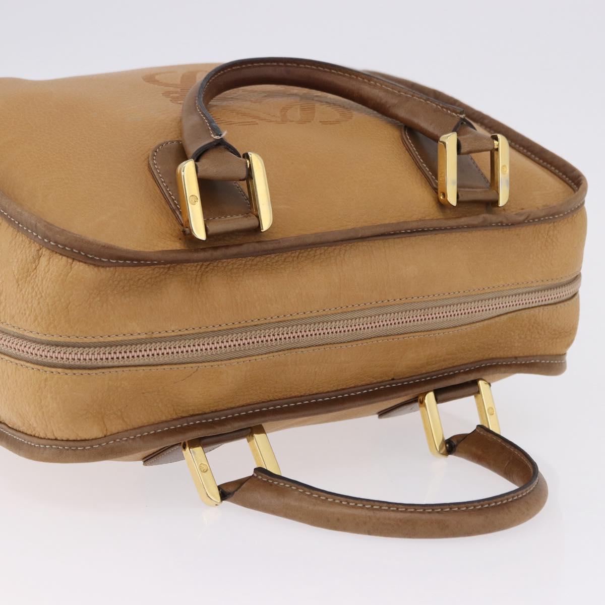 LOEWE Hand Bag Leather Beige Gold Auth bs36556