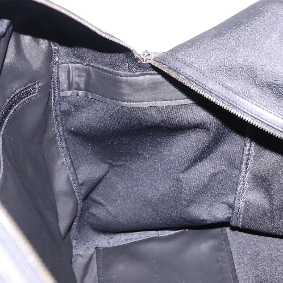 LOEWE Anagram Boston Bag PVC Leather Black Silver Auth bs36557