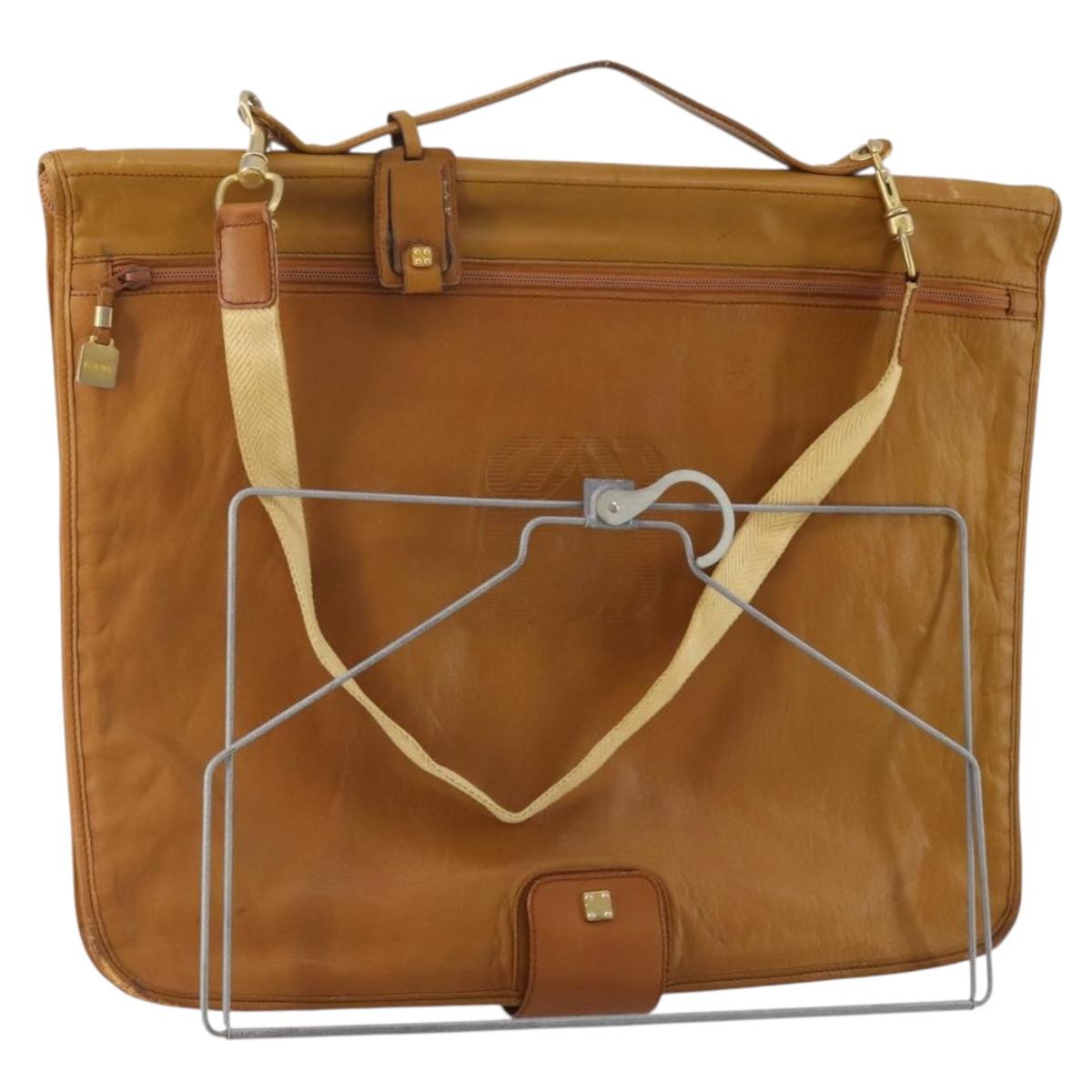 LOEWE Anagram Garment Cover Leather Beige Gold Tone Auth bs36558