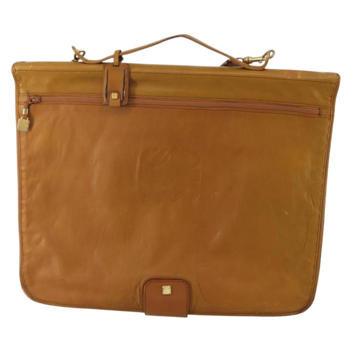 LOEWE Anagram Garment Cover Leather Beige Gold Tone Auth bs36558