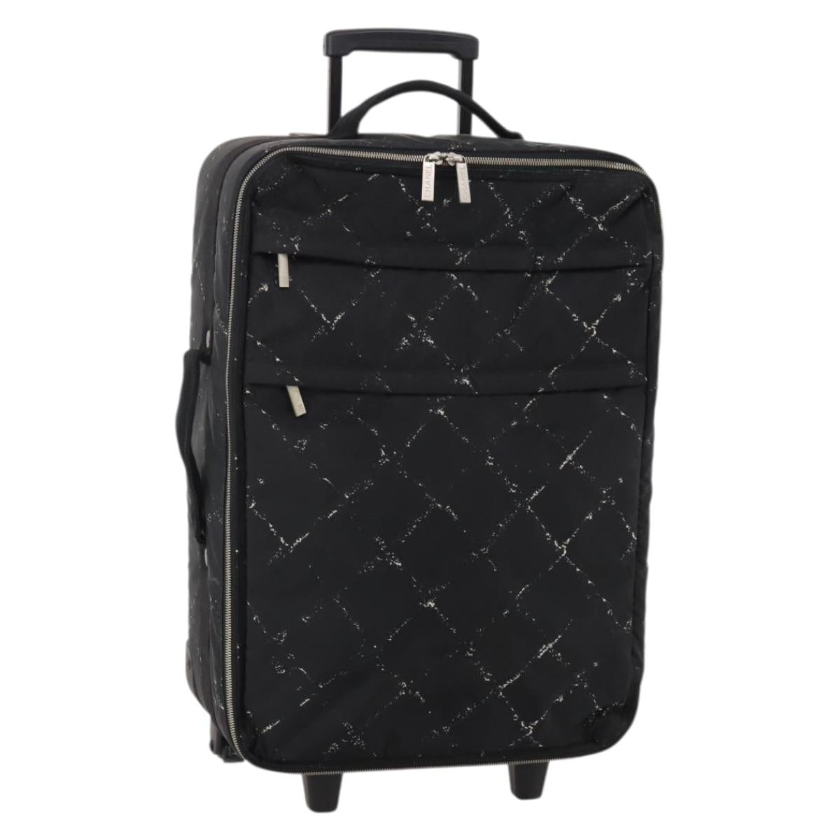 CHANEL Travel Line Carry Case Nylon Black Silver CC Auth bs36561