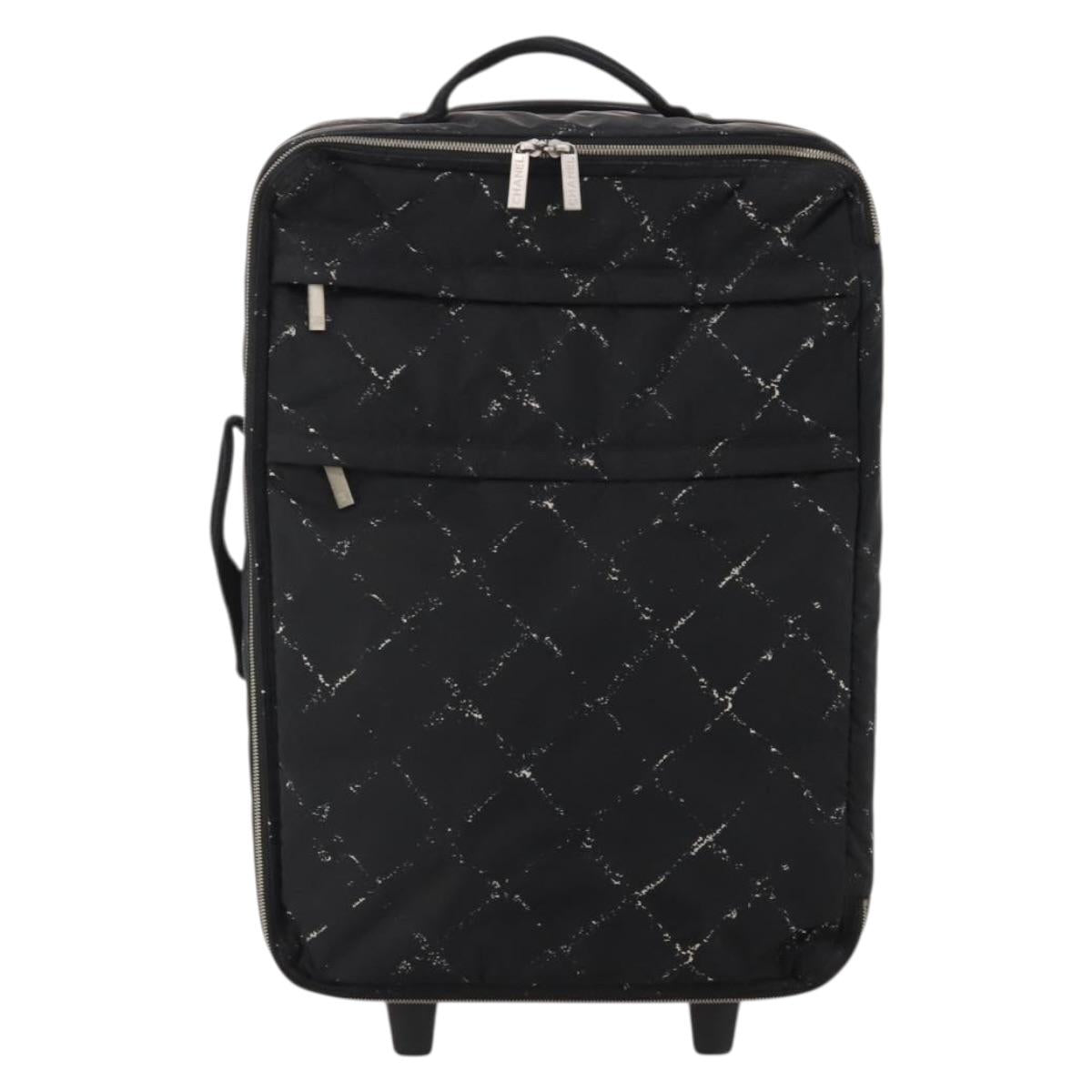 CHANEL Travel Line Carry Case Nylon Black Silver CC Auth bs36561