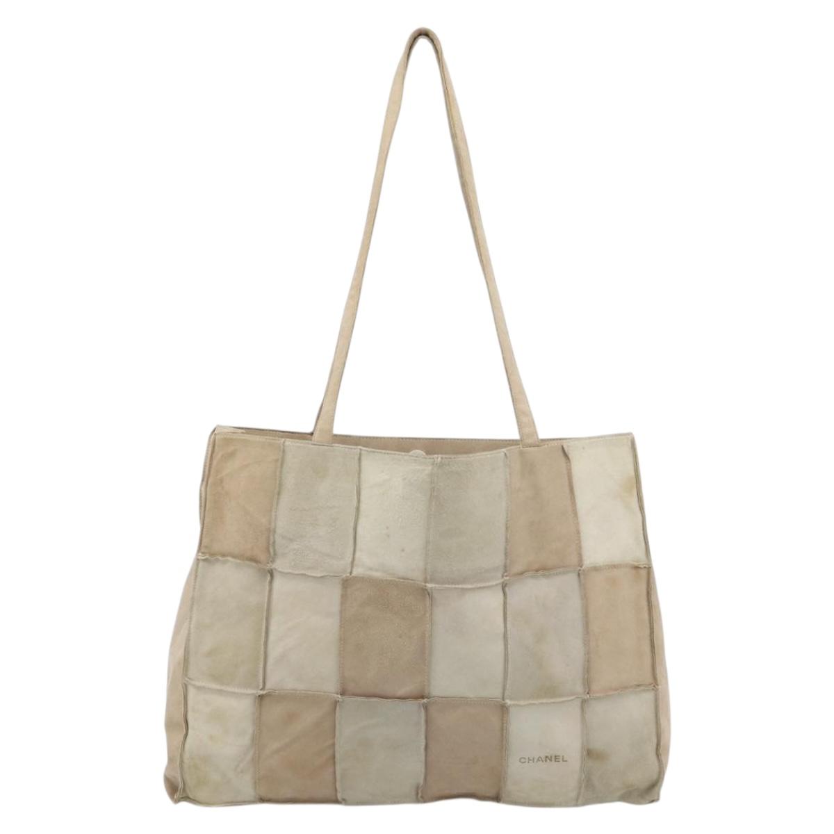 CHANEL Tote Bag Suede Beige CC Auth bs36562