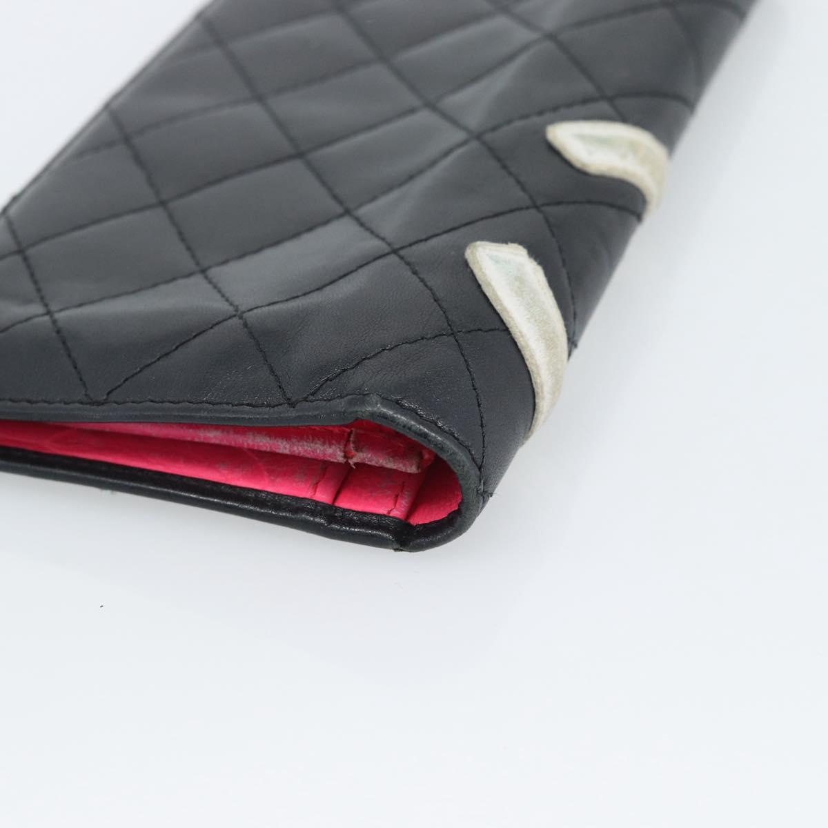 CHANEL Matelasse Cambon Line Long Wallet Leather Black Silver CC Auth bs36564