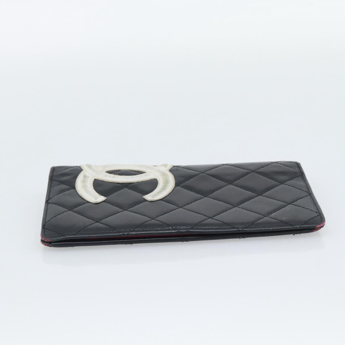 CHANEL Matelasse Cambon Line Long Wallet Leather Black Silver CC Auth bs36564