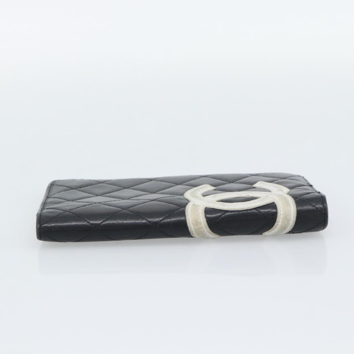 CHANEL Matelasse Cambon Line Long Wallet Leather Black Silver CC Auth bs36564