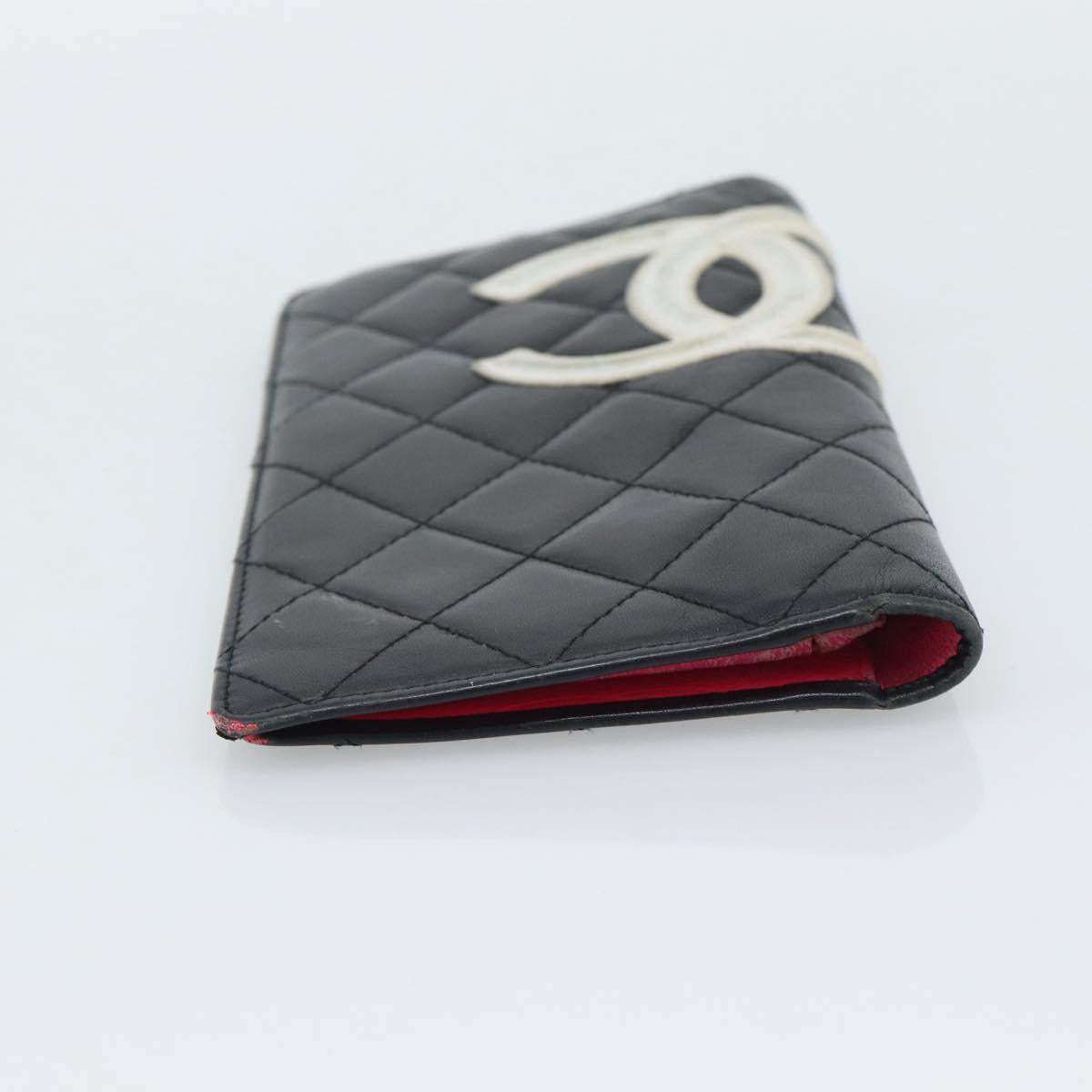 CHANEL Matelasse Cambon Line Long Wallet Leather Black Silver CC Auth bs36564