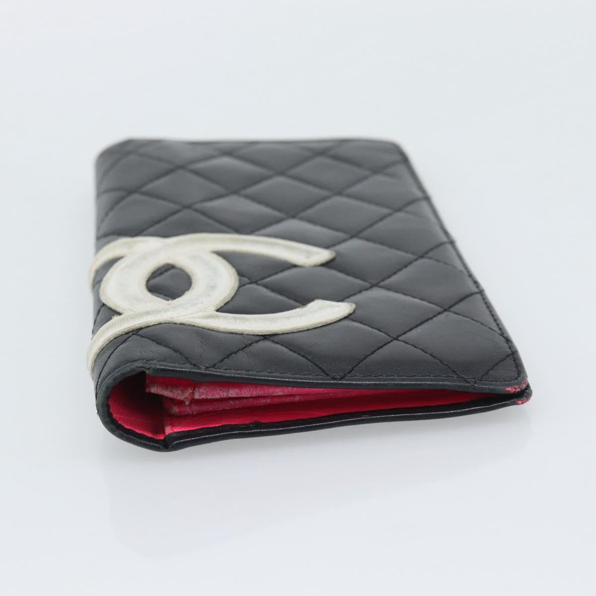 CHANEL Matelasse Cambon Line Long Wallet Leather Black Silver CC Auth bs36564
