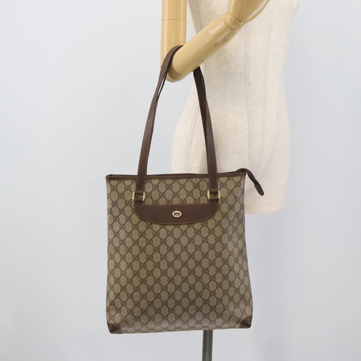 GUCCI GG Supreme Web Sherry Line Tote Bag PVC Beige Gold 89 02 905 Auth bs36567