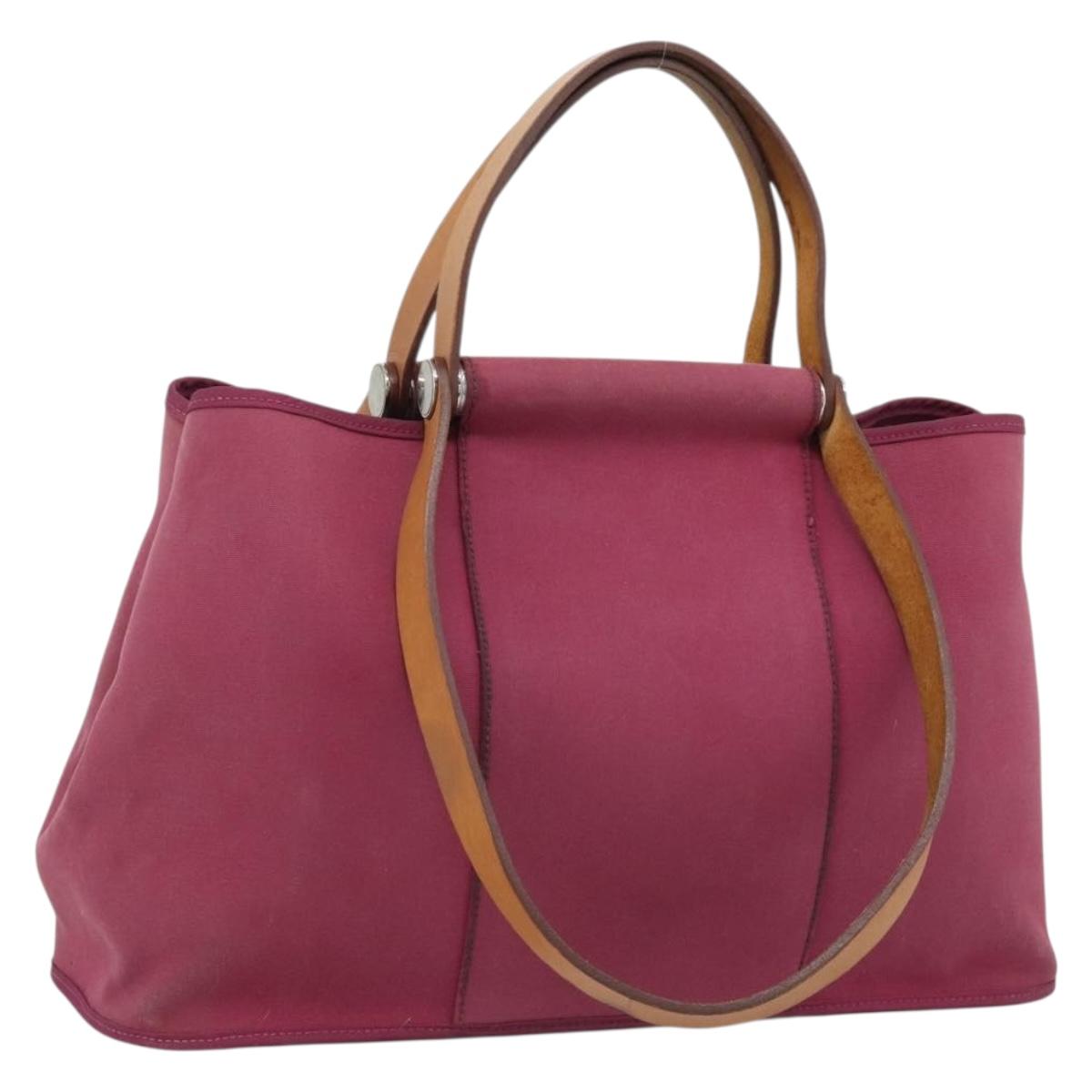 HERMES Kabak Elan PM Hand Bag Canvas Pink Auth bs36581