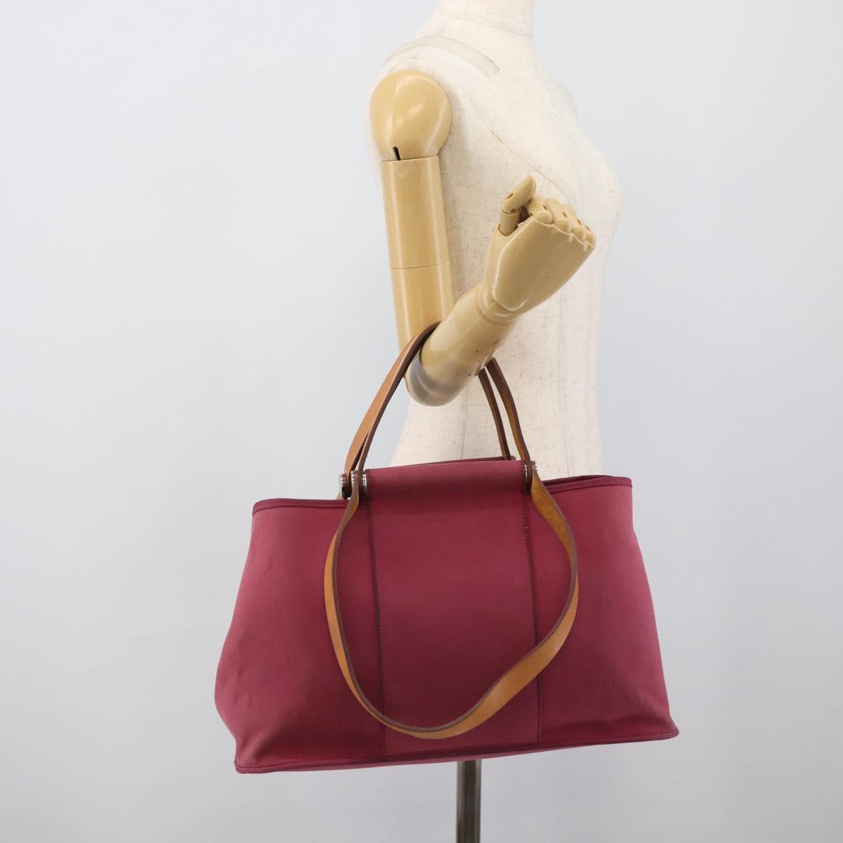 HERMES Kabak Elan PM Hand Bag Canvas Pink Auth bs36581