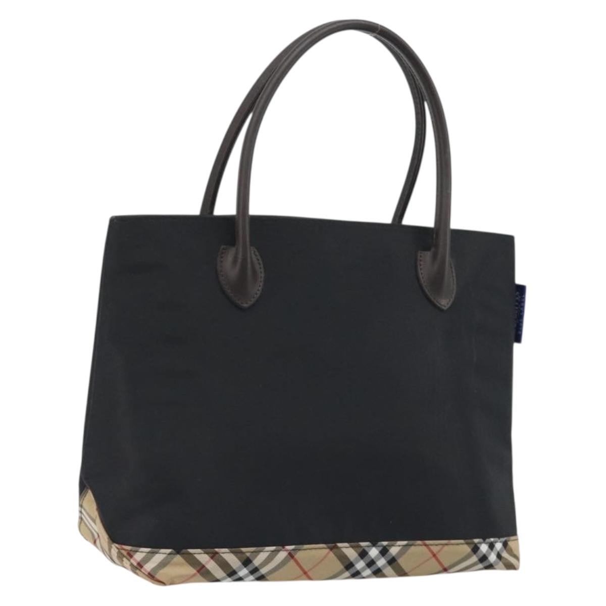 Burberrys Nova Check Blue Label Hand Bag Canvas Beige Silver Auth bs36585