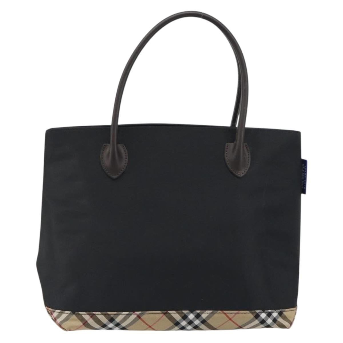 Burberrys Nova Check Blue Label Hand Bag Canvas Beige Silver Auth bs36585