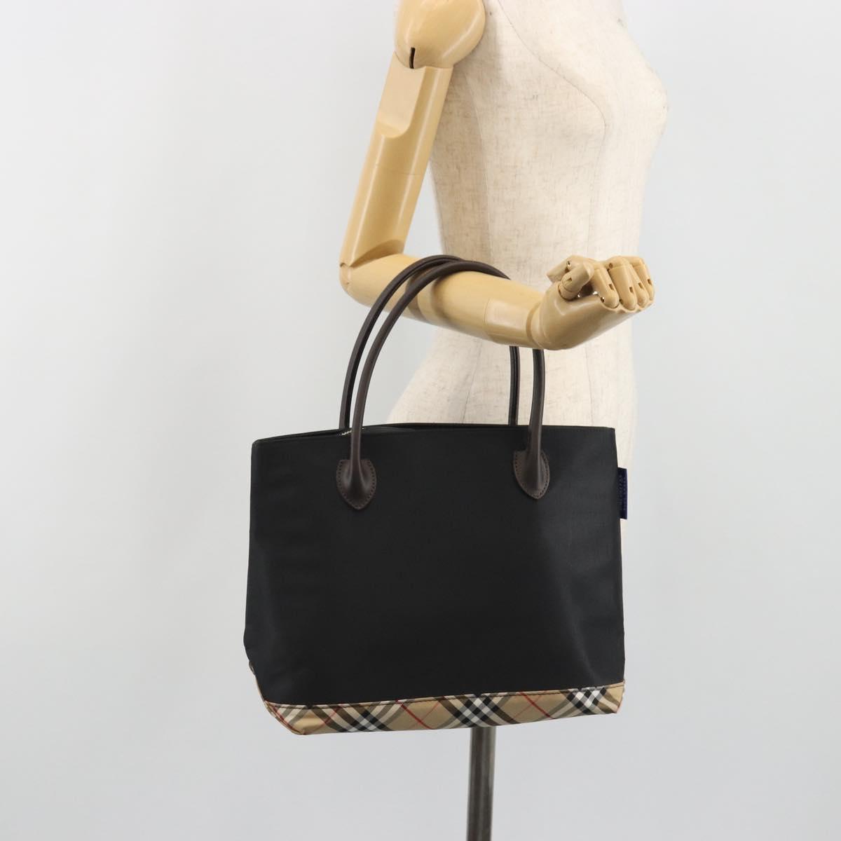 Burberrys Nova Check Blue Label Hand Bag Canvas Beige Silver Auth bs36585