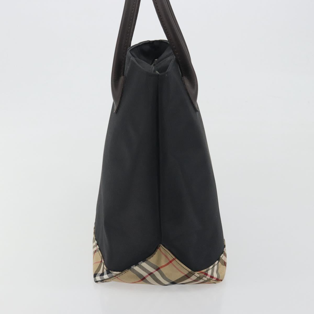 Burberrys Nova Check Blue Label Hand Bag Canvas Beige Silver Auth bs36585