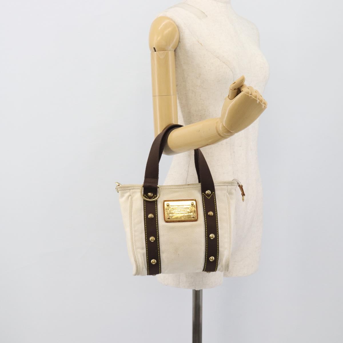 LOUIS VUITTON Antigua Cabas PM Tote Bag White Brown M40036 LV Auth bs36588