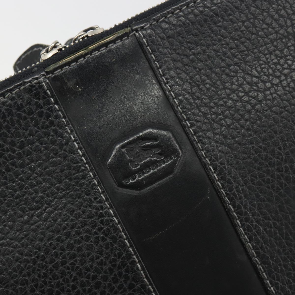 BURBERRY Briefcase Leather Black Silver Auth bs36590