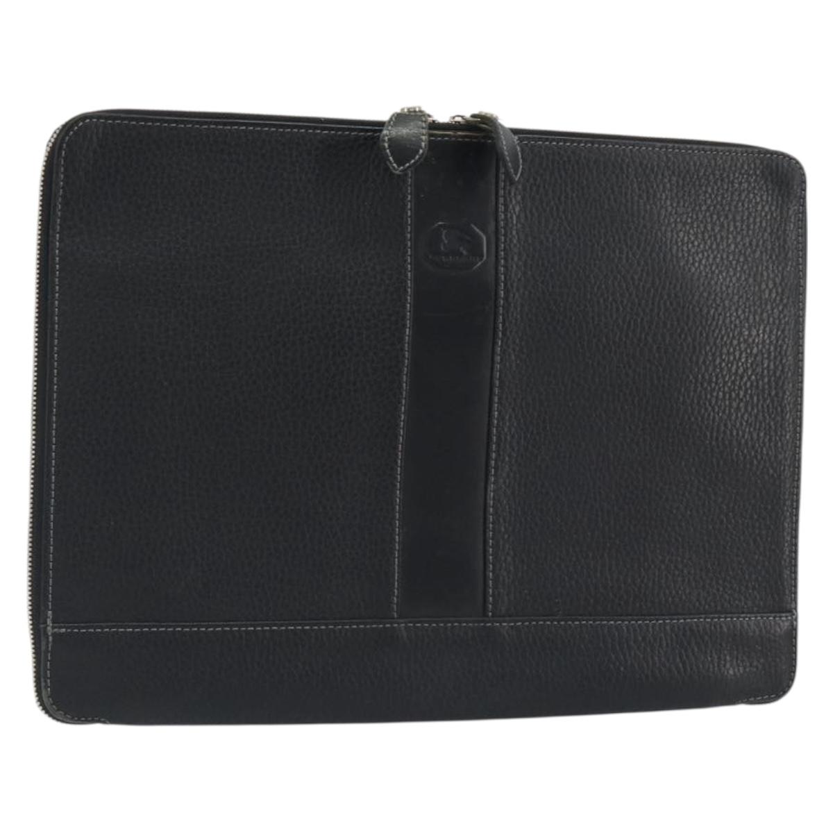 BURBERRY Briefcase Leather Black Silver Auth bs36590
