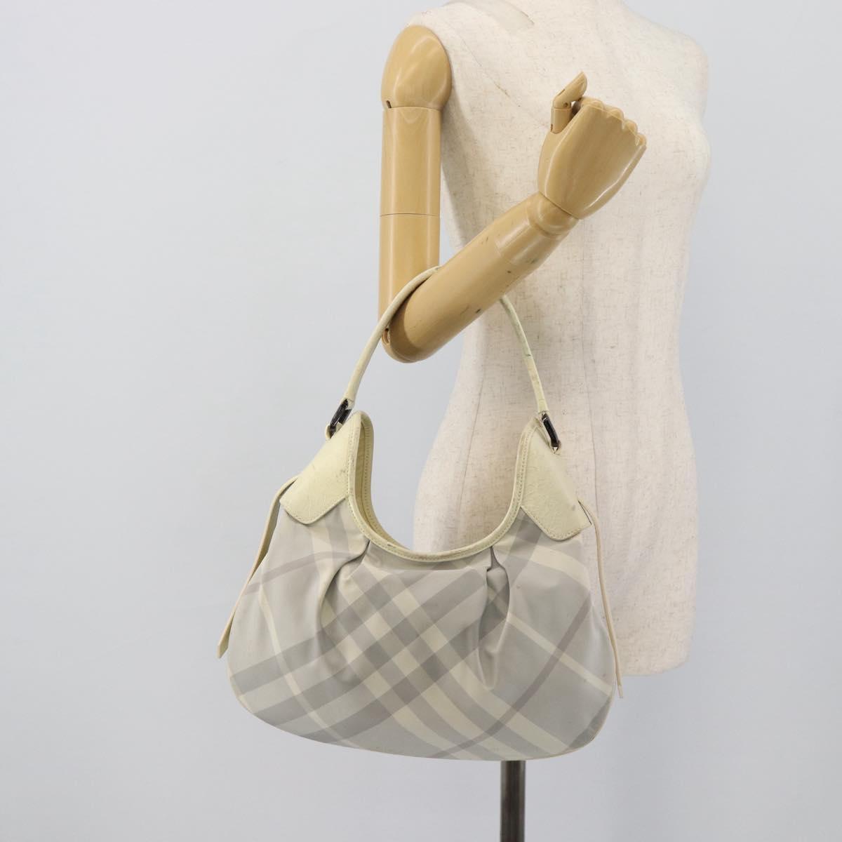BURBERRY Nova Check Hand Bag PVC Light Blue Silver Auth bs36591