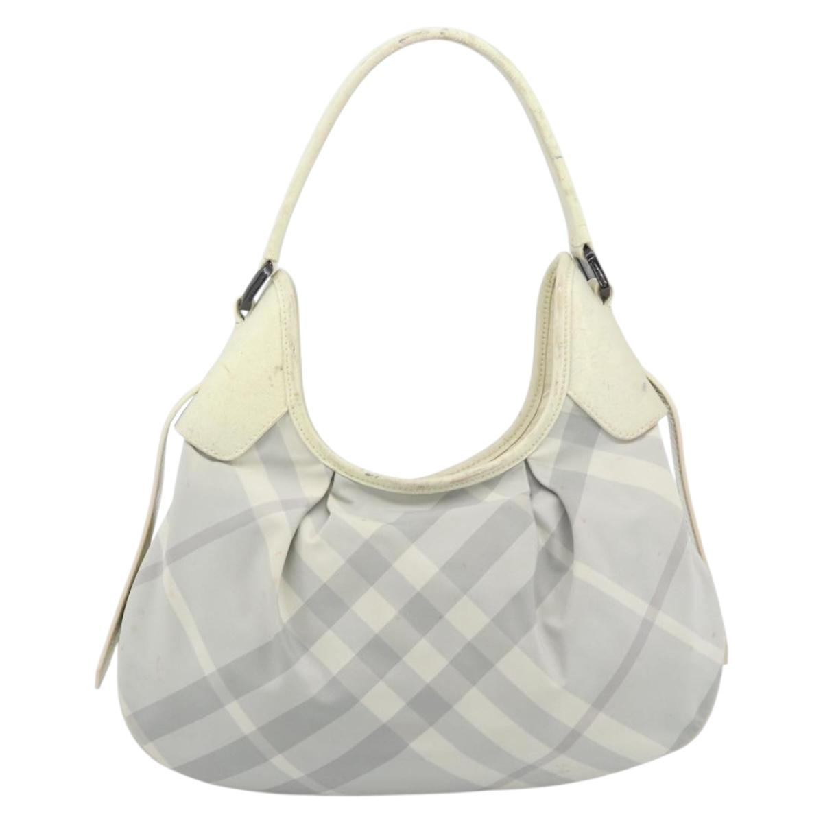 BURBERRY Nova Check Hand Bag PVC Light Blue Silver Auth bs36591