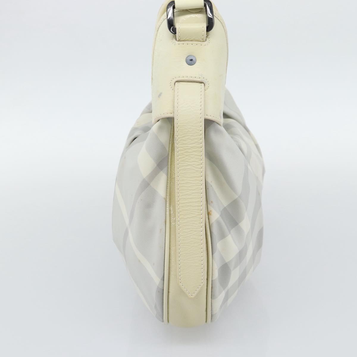 BURBERRY Nova Check Hand Bag PVC Light Blue Silver Auth bs36591