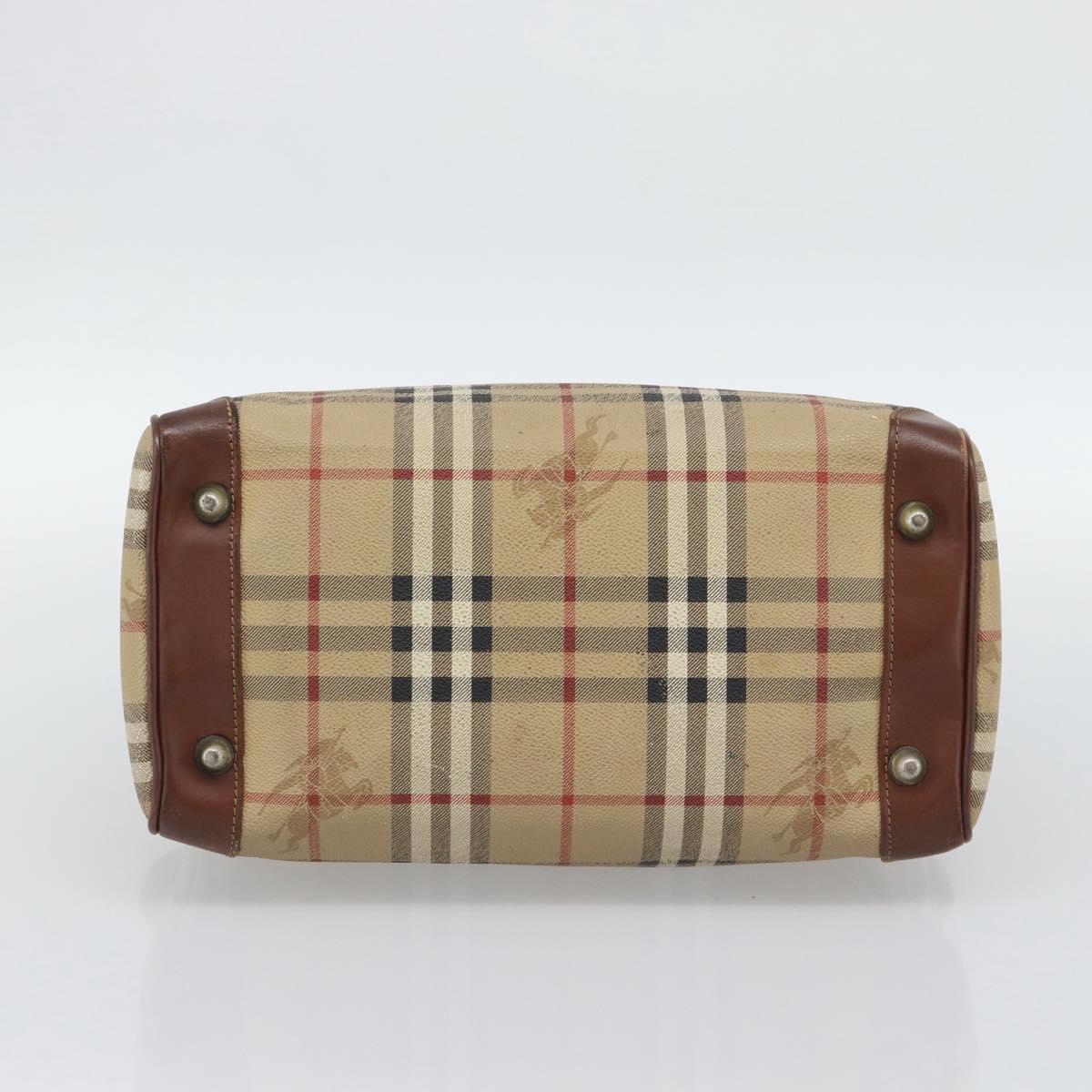Burberrys Nova Check Hand Bag PVC Beige Gold Auth bs36592