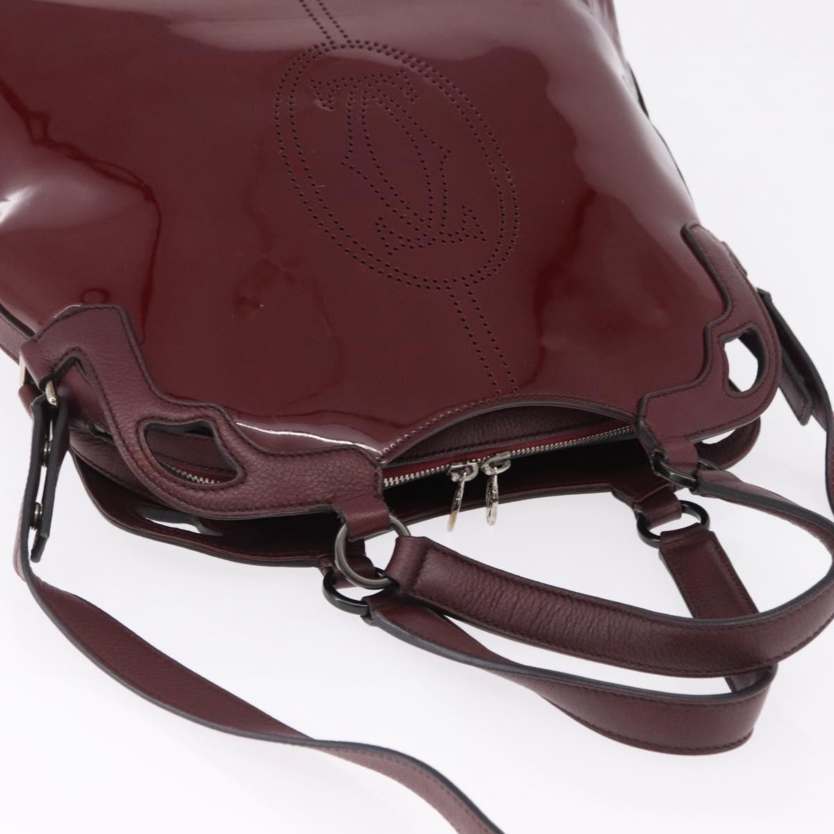 CARTIER Marcello de Cartier Hand Bag Patent leather 2way Bordeaux Auth bs36593A