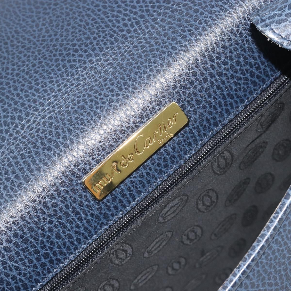 CARTIER Must Line Shoulder Bag Leather Blue Gold Auth bs36594