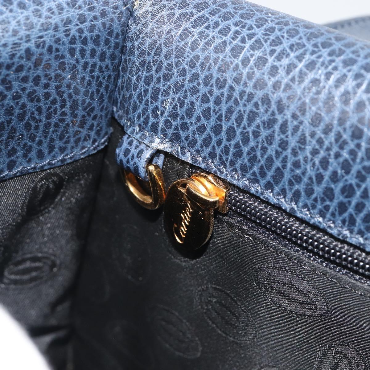 CARTIER Must Line Shoulder Bag Leather Blue Gold Auth bs36594
