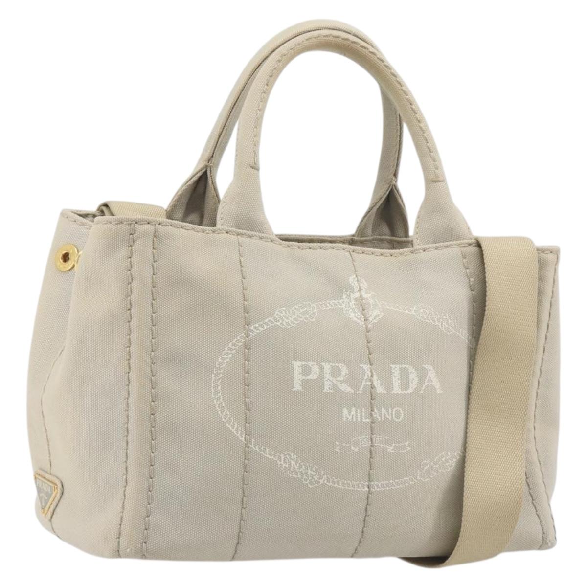 PRADA Canapa PM Hand Bag Canvas 2way Gray Gold Auth bs36595