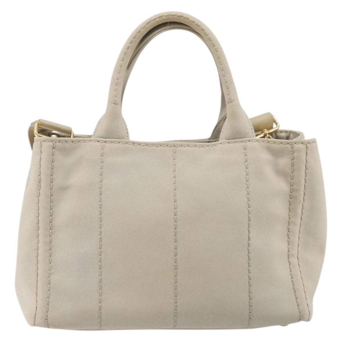 PRADA Canapa PM Hand Bag Canvas 2way Gray Gold Auth bs36595