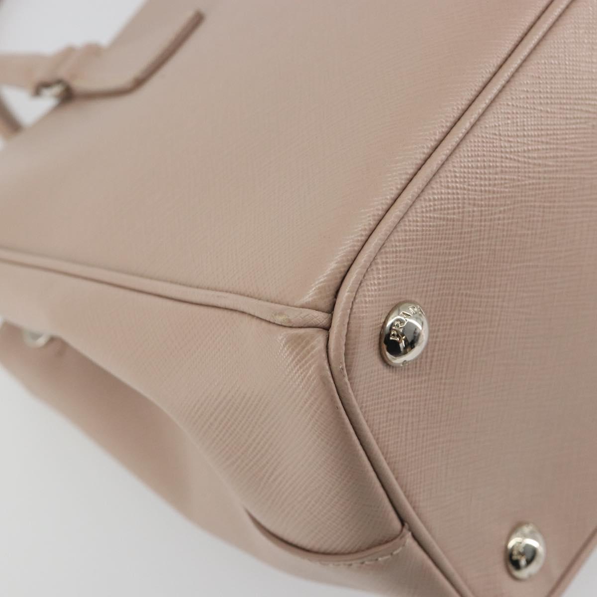 PRADA Hand Bag Saffiano leather Beige Silver Auth bs36596A