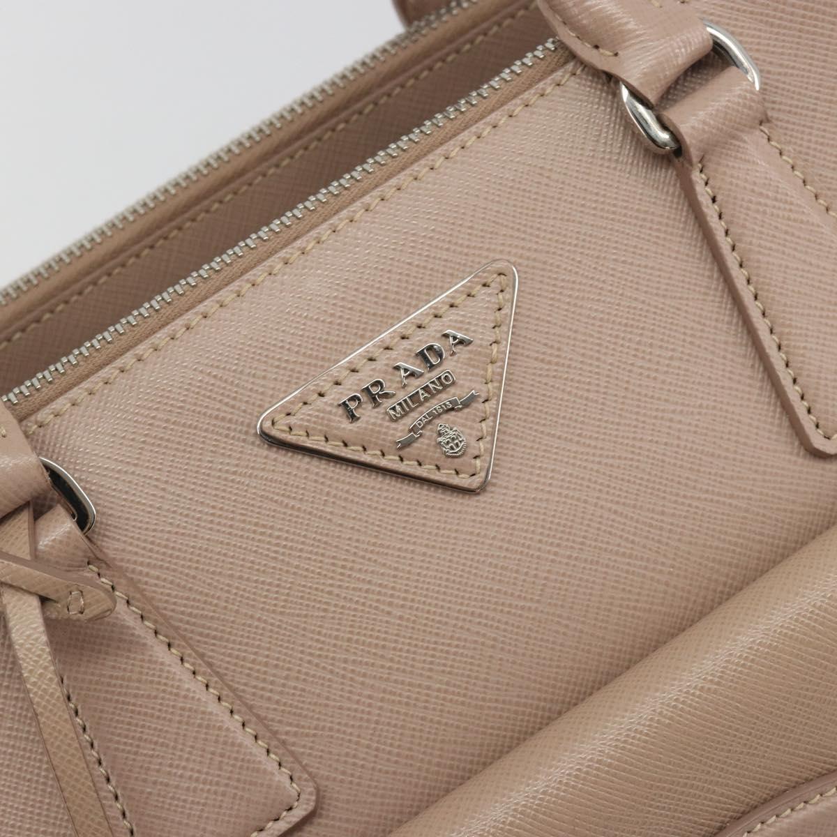 PRADA Hand Bag Saffiano leather Beige Silver Auth bs36596A